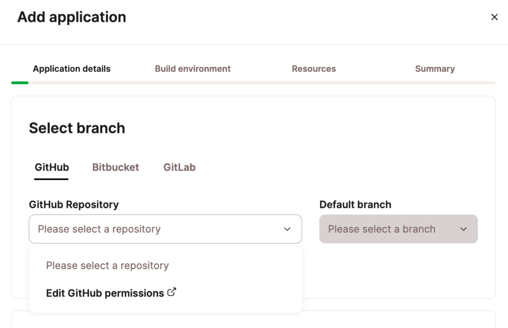 Edit GitHub permissions when adding an application.