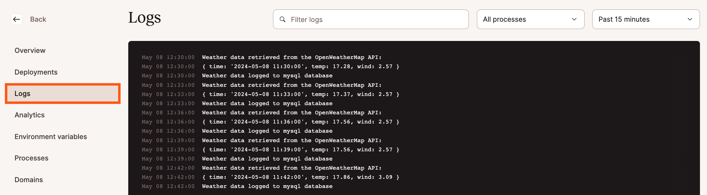 Application Hosting - Runtime Logs - Kinsta® Docs