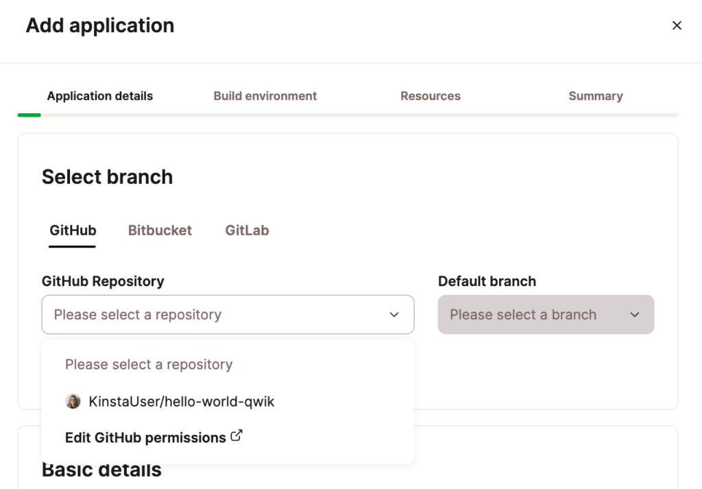 Selecione o repositório a ser implementado.