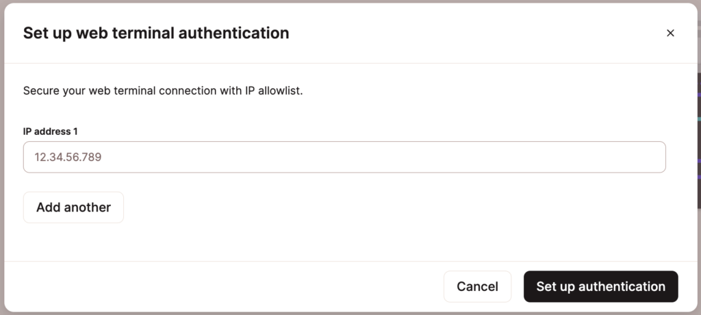 Adicione endereços IP à lista de permissões de IP para configurar a autenticação do Terminal Web.