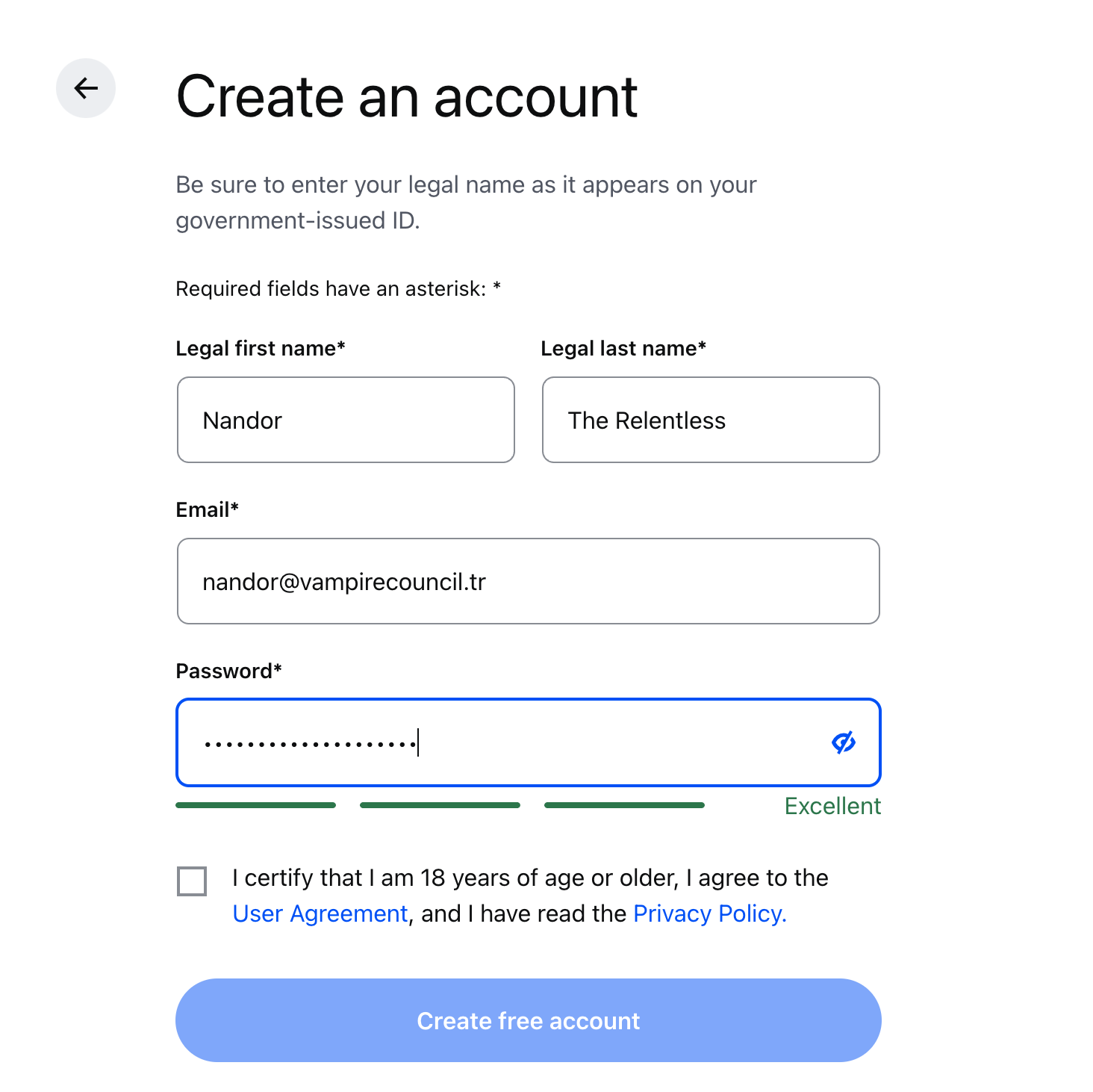 Password forte su Coinbase