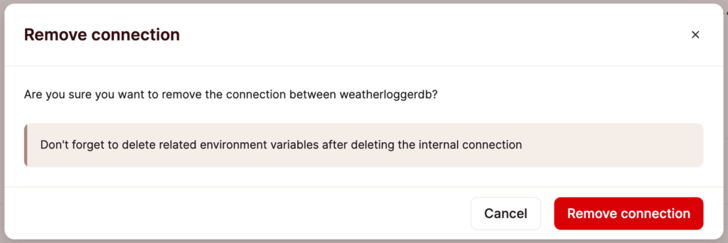 Rimozione di una connessione interna tra un'applicazione e un database