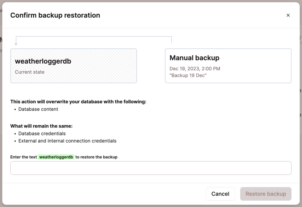 Restore a database backup.