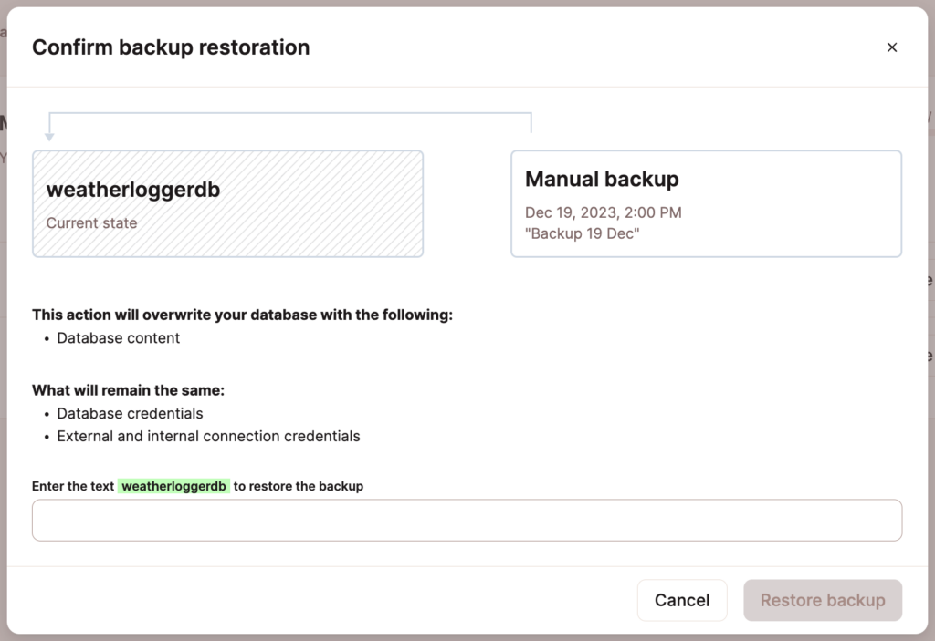 Restaurar um backup do banco de dados.