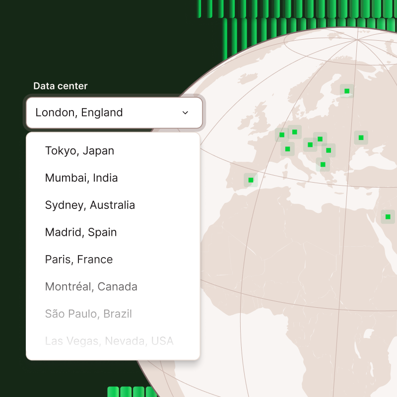 Globo terráqueo que muestra la ubicación de los centros de datos de las bases de datos