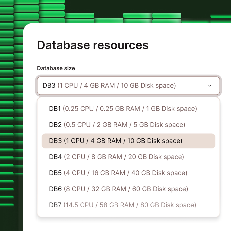 Screenshot met selector voor verschillende databasereferentieniveaus