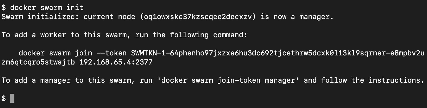 Commande docker swarm init.