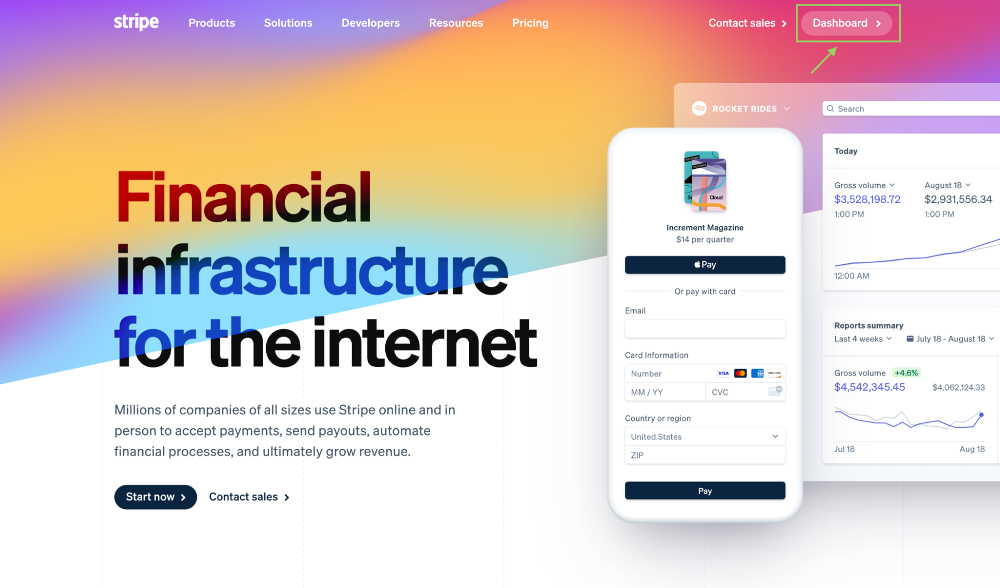 Änderungen auf der Stripe-Startseite