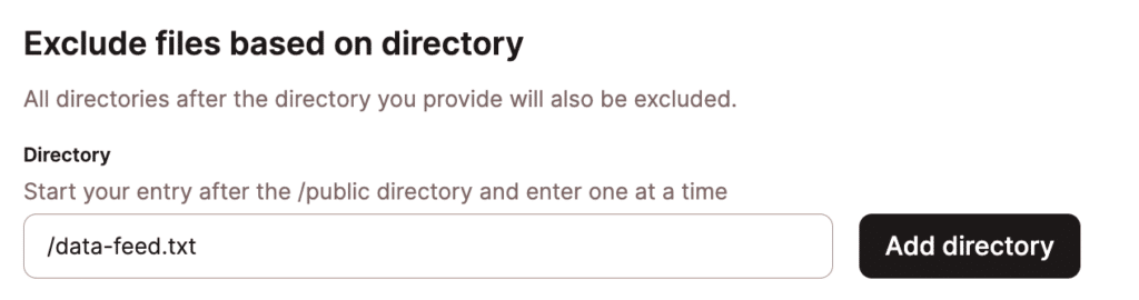 Add /data-feed.txt to Exclude files based on directory in CDN settings.
