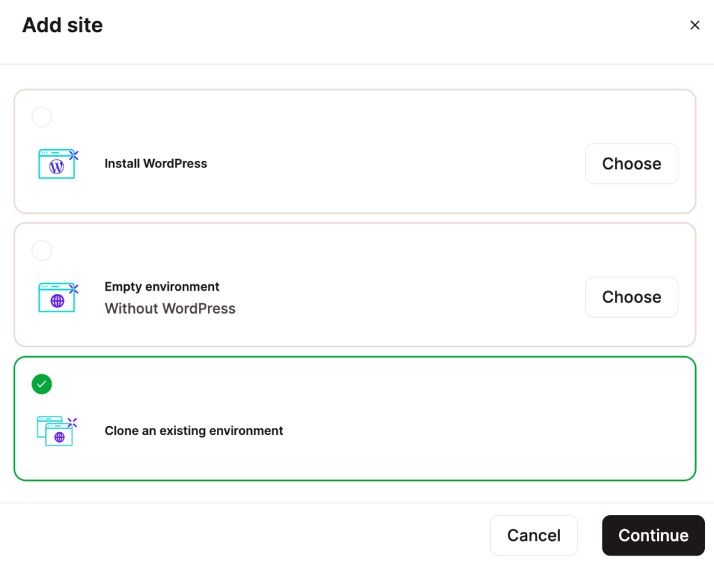 Clone an existing Kinsta environment to a new site.