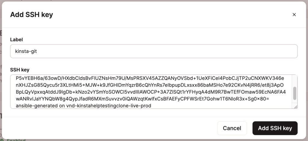 Una clave rsa válida en MyKinsta.