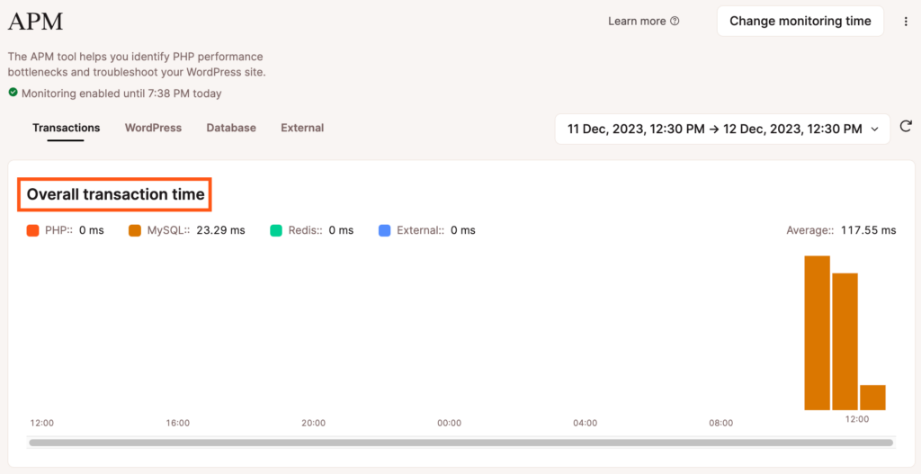 APM Overall Transaction Time bar graph.