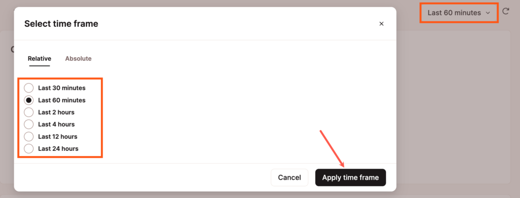 Change the APM monitoring data time frame.