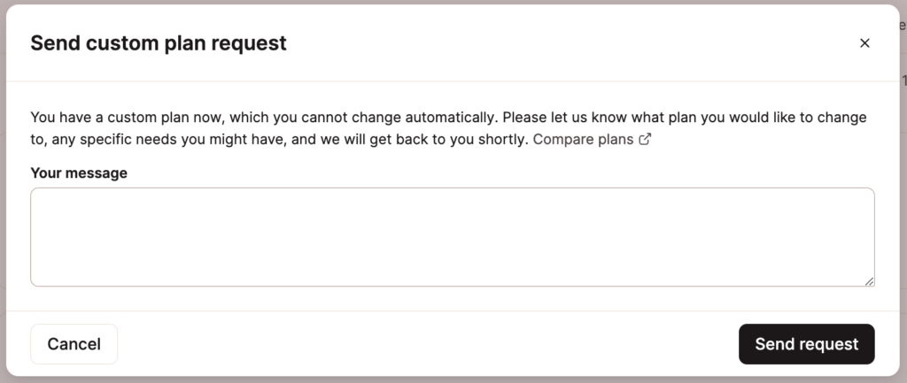 Sending a custom plan change request in MyKinsta.