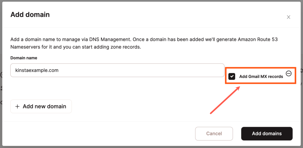 Add Gmail MX records to a new domain.