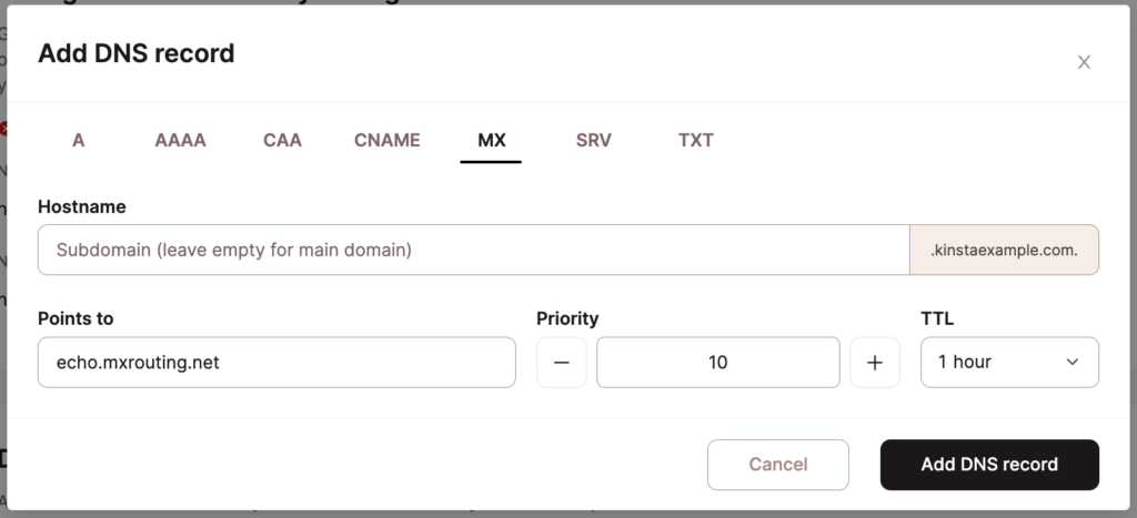 Premier enregistrement MX pour MX Route.