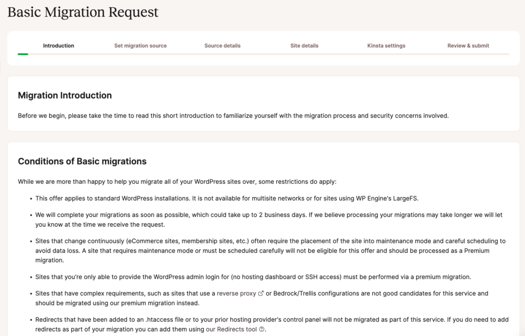 Basic migration request introduction and conditions.