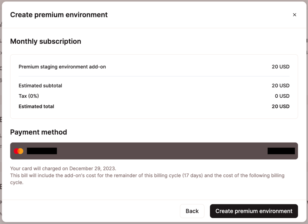 Add the subscription for your premium environment.