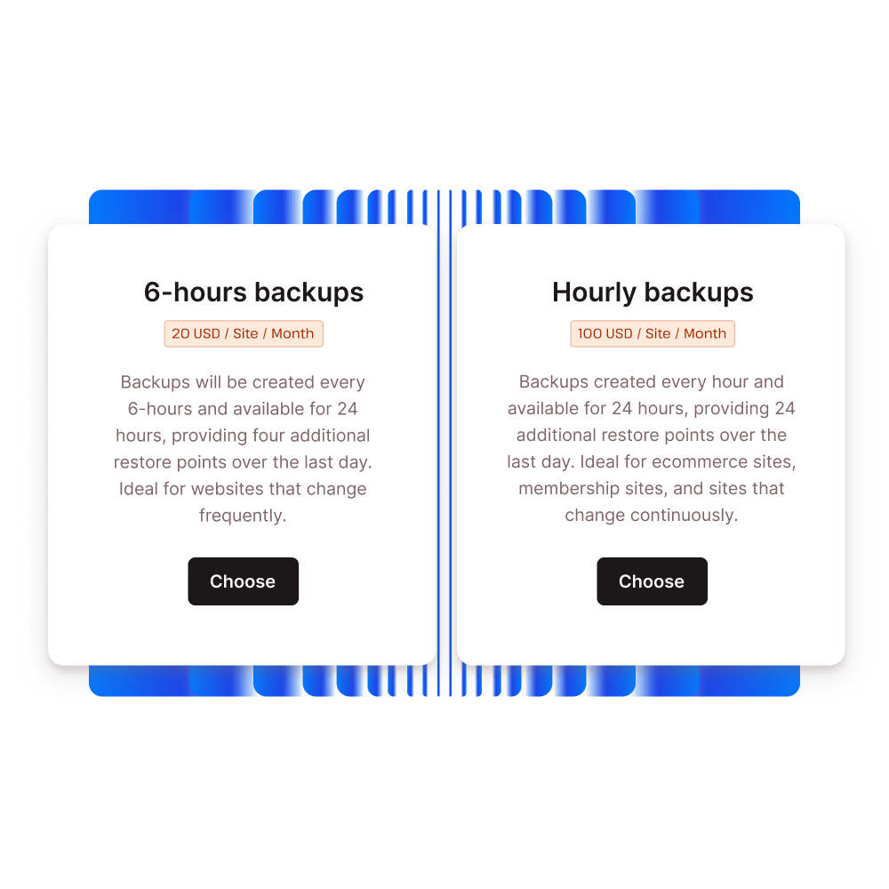 Skærmbillede, der viser WordPress' backup-muligheder