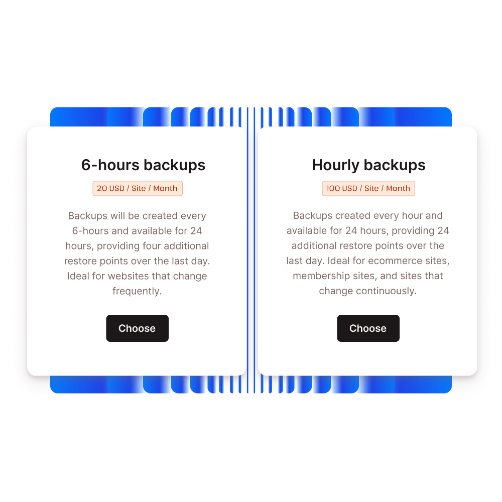 Schermata che mostra le opzioni di backup di WordPress