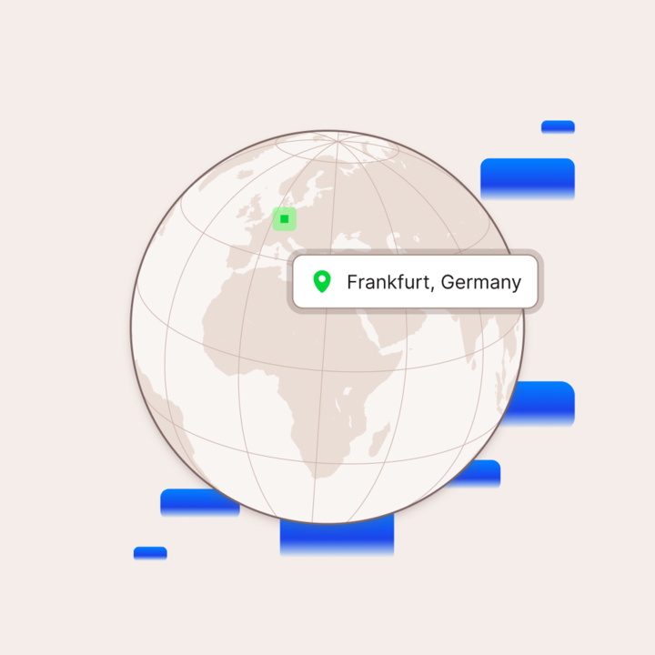 Illustratie van de wereldbol met de locatie van het datacenter in Frankfurt, Duitsland