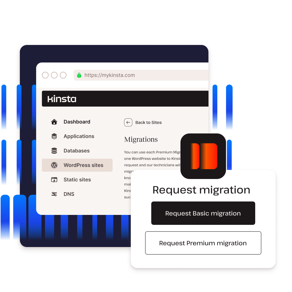 Captures d'écran montrant la fonctionnalité de migration des demandes dans MyKinsta