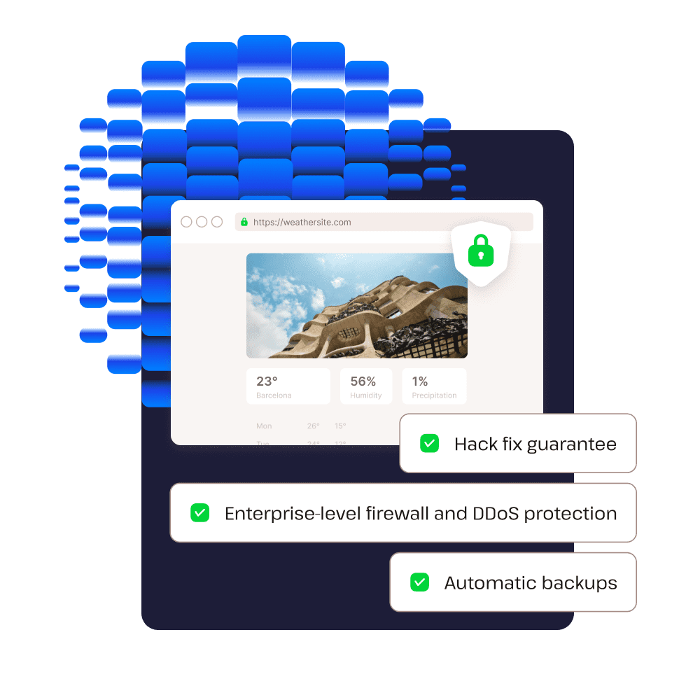 Säkerhetsfunktioner för WordPress-webbplatser: Garanti för hackfix, brandvägg och DDoS-skydd på företagsnivå, automatisk säkerhetskopiering