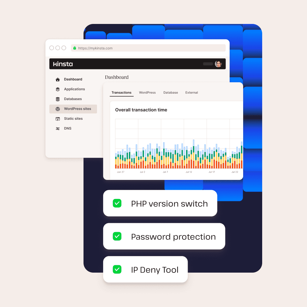 Screenshot met WordPress staging omgevingstools in MyKinsta