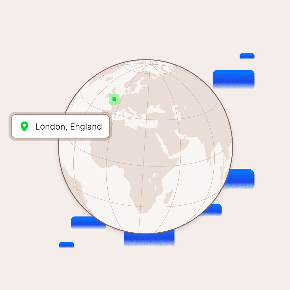 Globe showing London, England datacenter