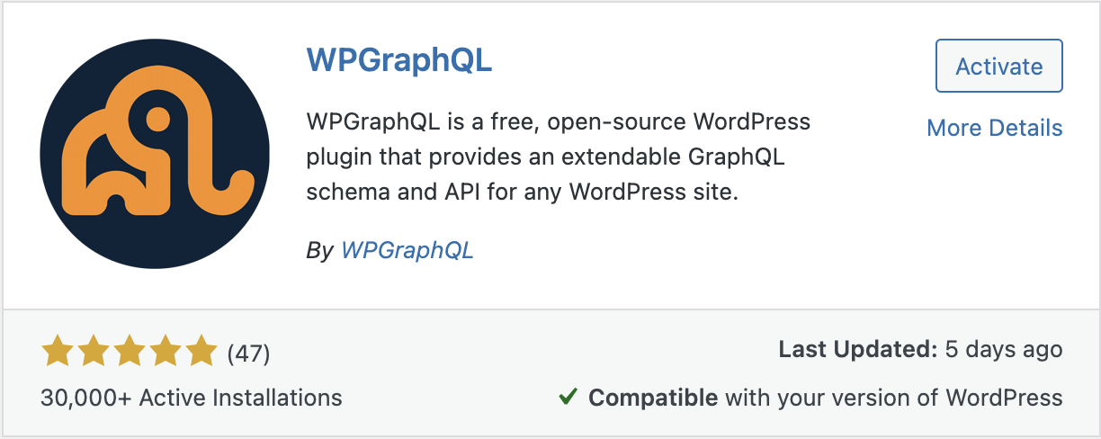 Plug-in WpGraphQL no mercado do WP.