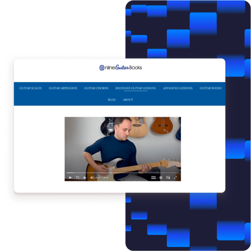 Bildschirmfoto: Online-Gitarrenbuch-Website mit Kinsta WordPress LMS Hosting