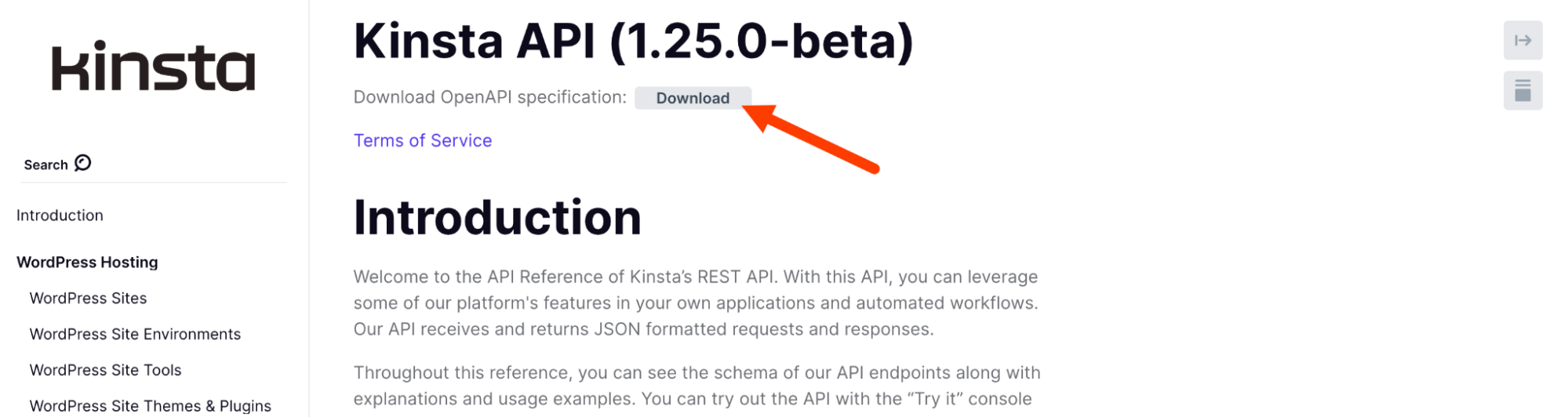 Especificación OpenAPI de la API de Kinsta.