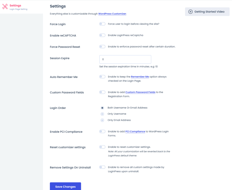 LoginPress settings page