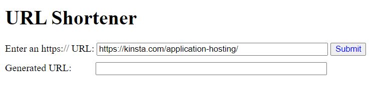 Captura de pantalla del formulario web para la API del acortador de URL Bitly.