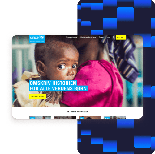 Captura de pantalla: Sitio web de Unicef Dinamarca con alojamiento WordPress de Kinsta para organizaciones sin ánimo de lucro