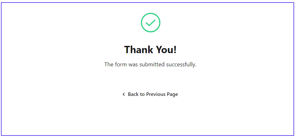 Getform's Form Submission Confirmation Page with a link to the previous page