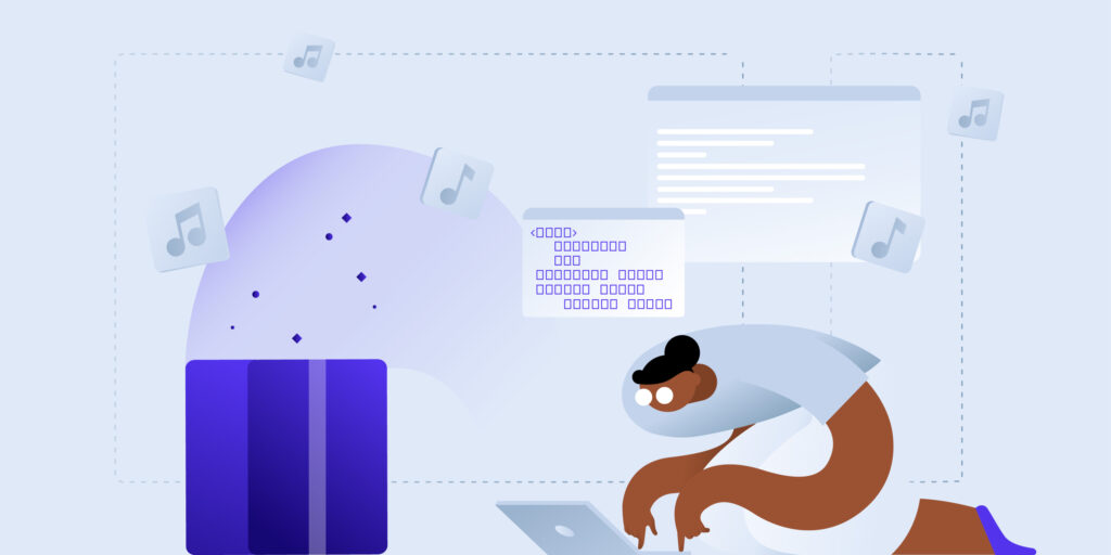 Illustration representing a developer working with PHP code and creating a Composer package.