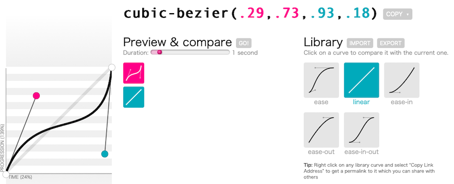 Un exemple de cubic-bezier en action.