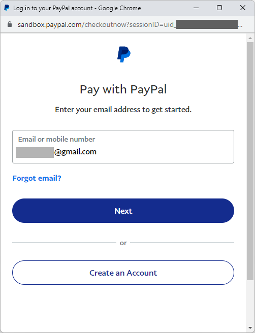 Opties om in te loggen bij PayPal of een account aan te maken