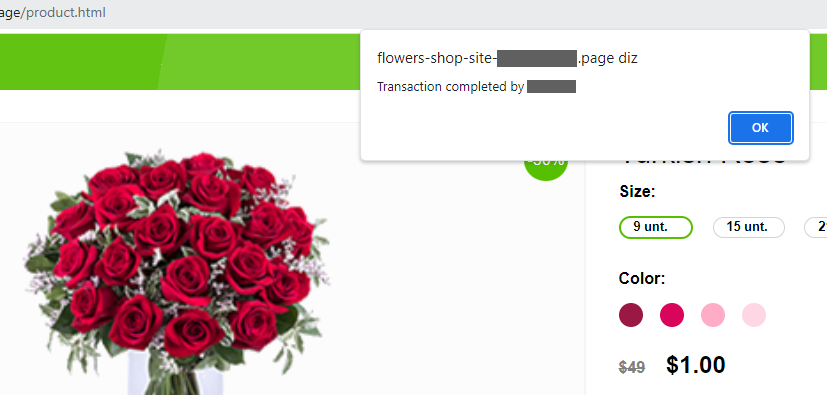 A popup notifies the user that the transaction completed