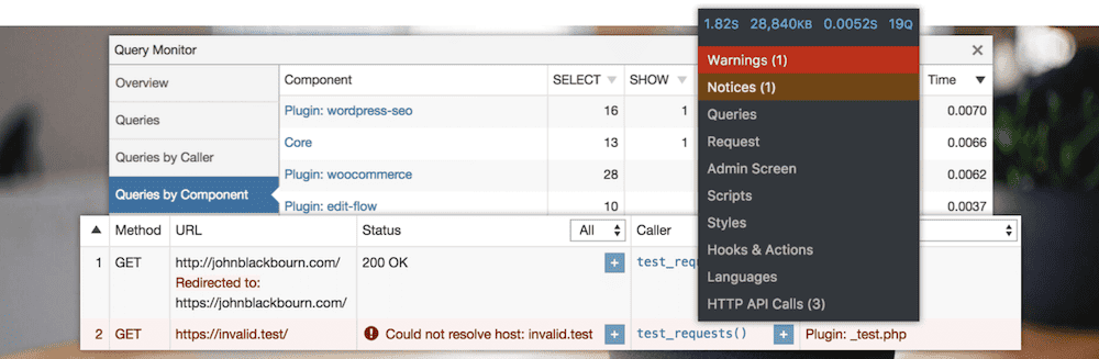 O plugin Query Monitor.