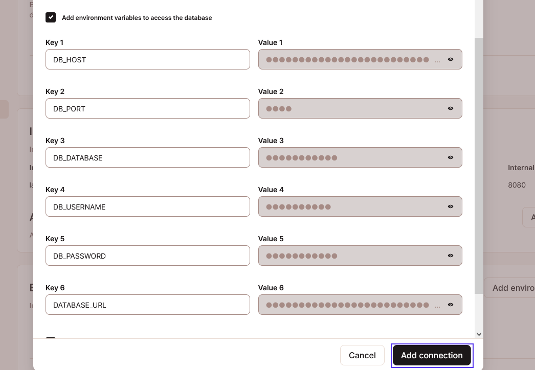 A list of six keys and their redacted values