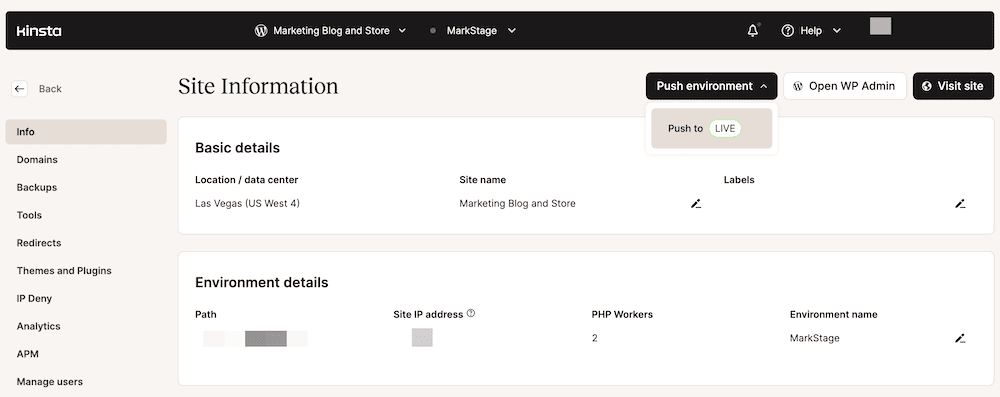 Você pode criar, gerenciar, clonar e excluir ambientes de teste por meio do painel MyKinsta.