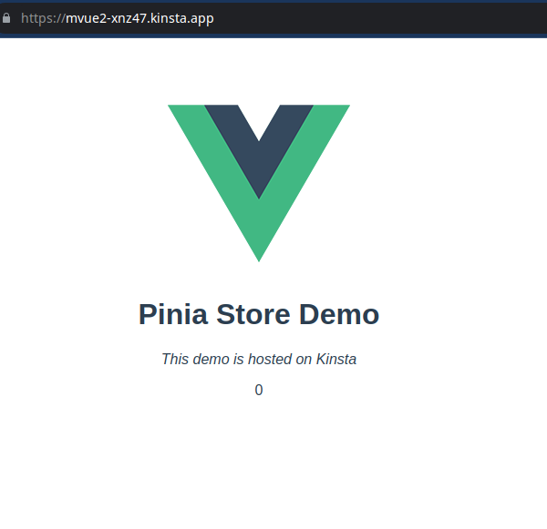 Screenshot van de Pinia Store Demo template geladen in een browser.