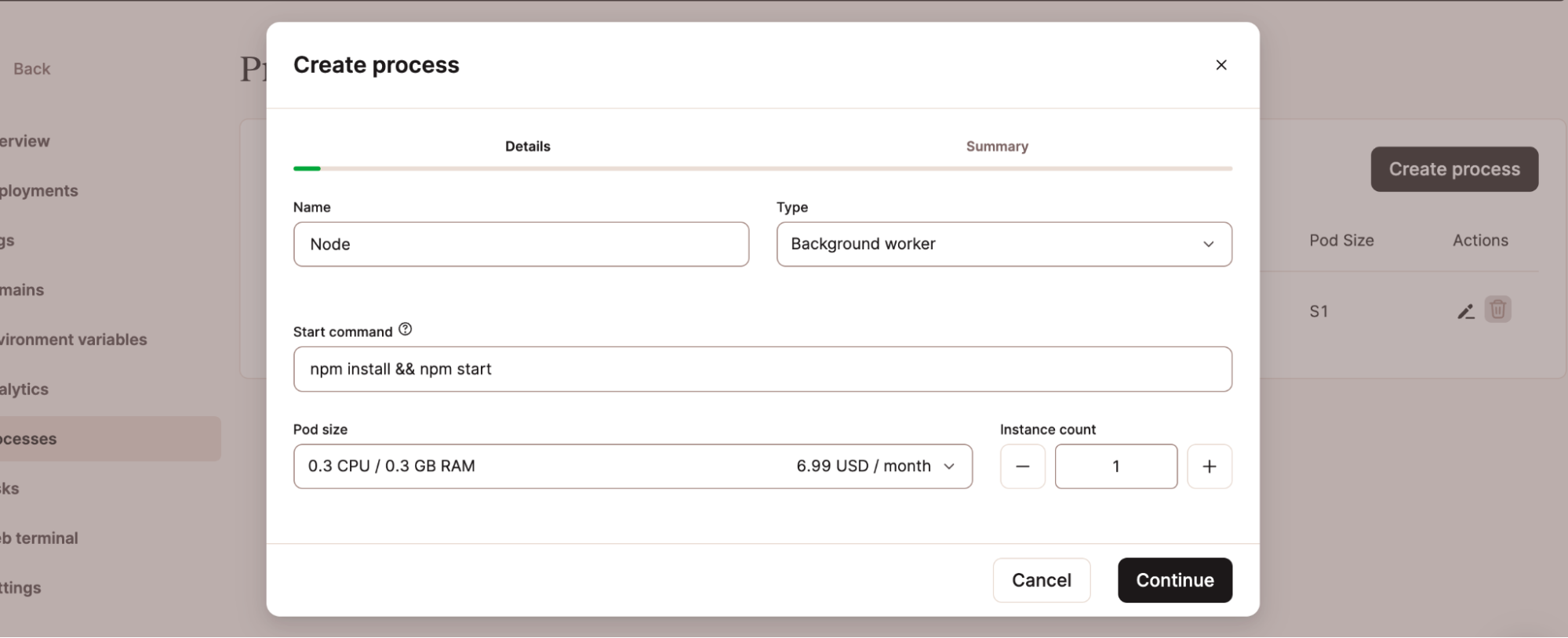 Create process for the application