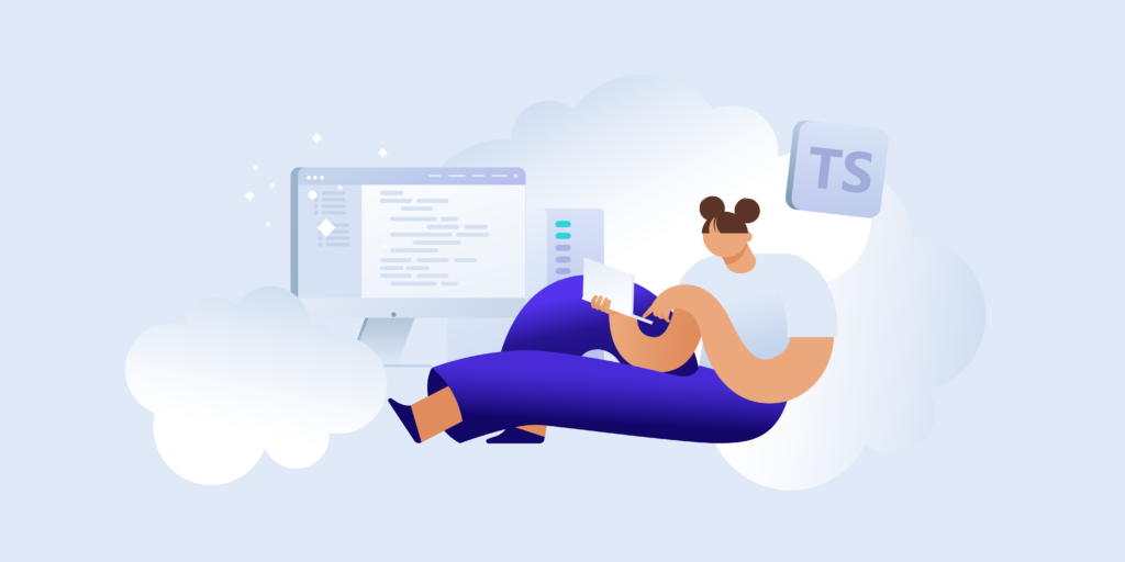 Illustration representing a TypeScript programmer using an editor like Visual Studio Code.