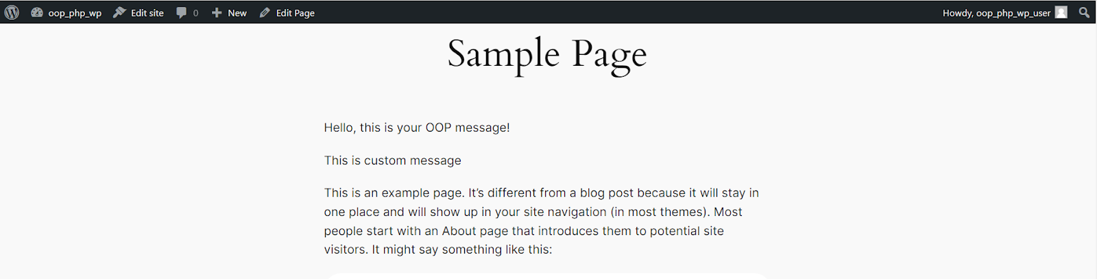 Screenshot of the Sample Page. It displays two messages: 