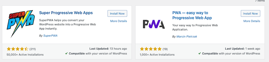 Installer l'extension Super Progressive Web Apps depuis votre tableau de bord WordPress.