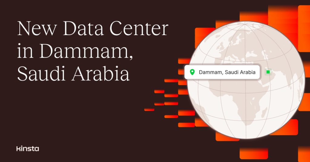 An illustration including a map of the world and the words, 'New data center in Dammam, Saudi Arabia'