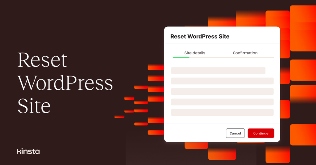 Illustration representing the interface for the Reset WordPress Site function in MyKinsta.